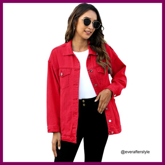 Oversized Denim Jacket Biker Coat Mid Long Boyfriend Style Casual